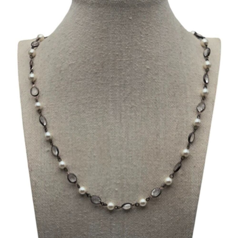 Carolee Pearl Crystal Station Necklace – Soft Glam Elegance